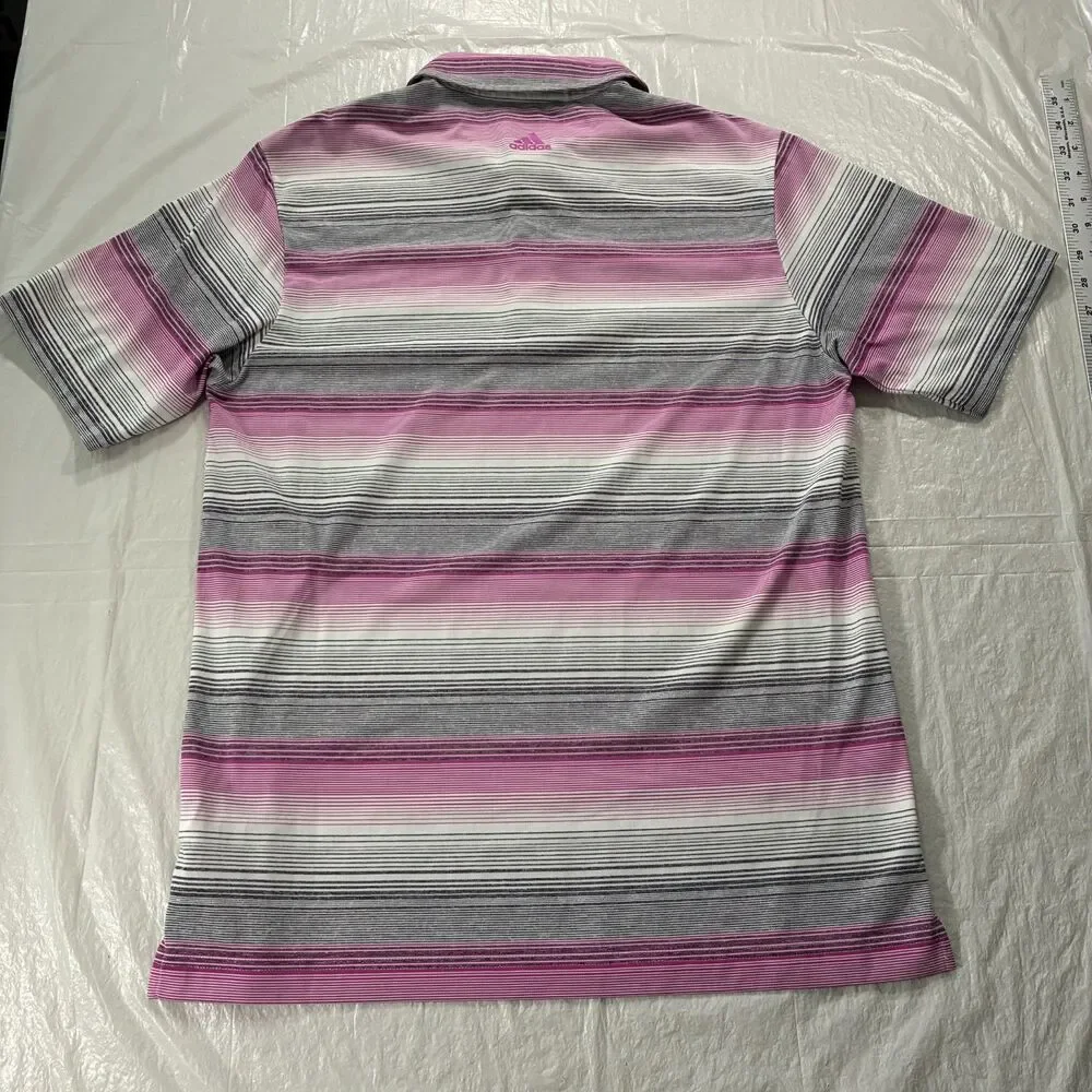 Adidas Climalite Golf Polo Shirt Men Small Pink Gray Stripes Short Sleeve